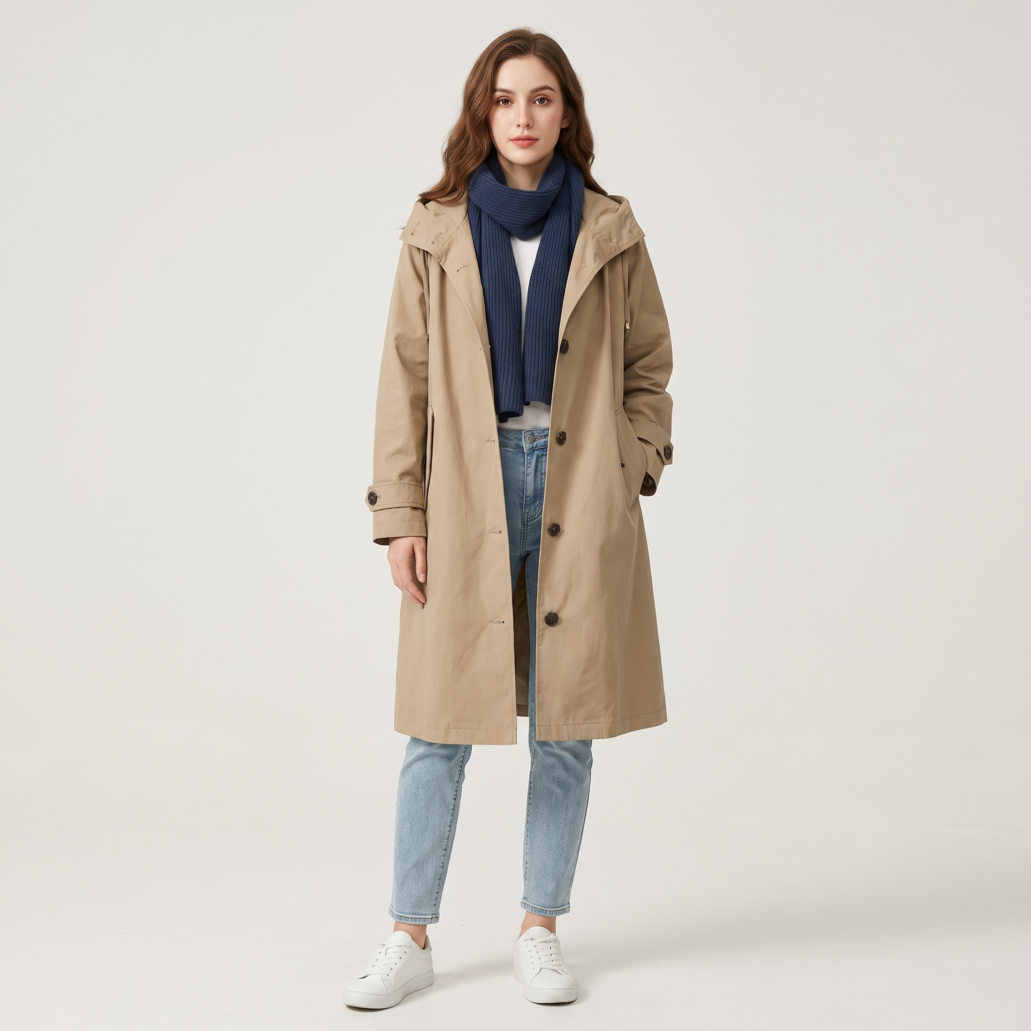 Emma – długa, lekka kurtka z kapturem – oversize – Khaki