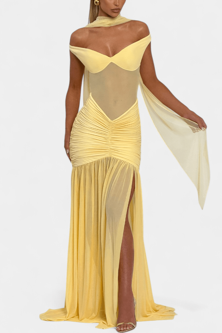 Sukienka maxi damska - długa, zwiewna sukienka letnia | elegancki casualowy krój – Żółty