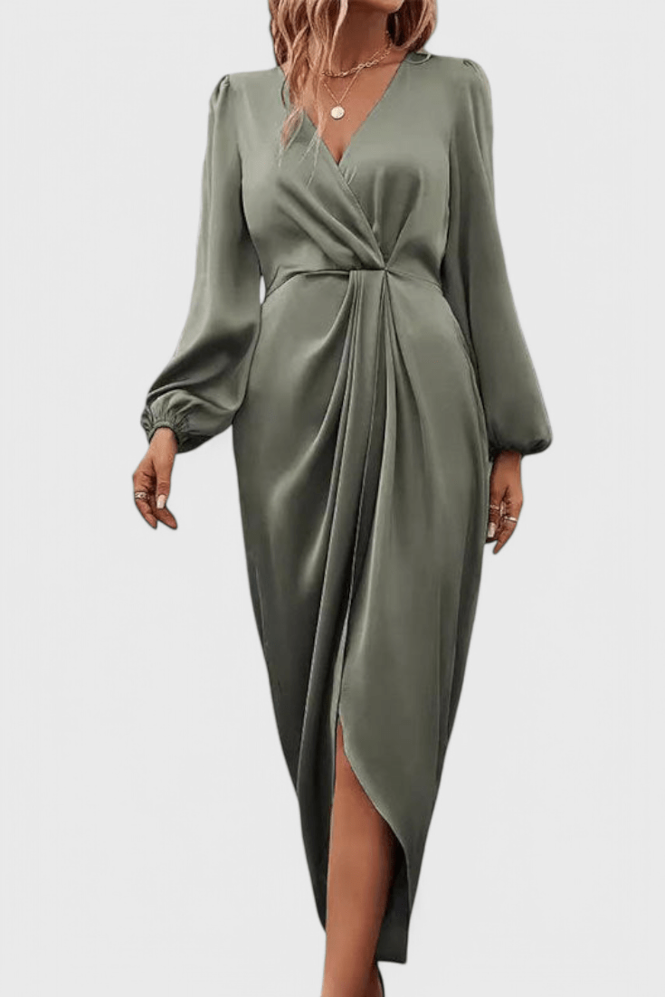 Sukienka maxi damska – długa, zwiewna sukienka letnia | elegancki casualowy krój – Fasolkowa zieleń