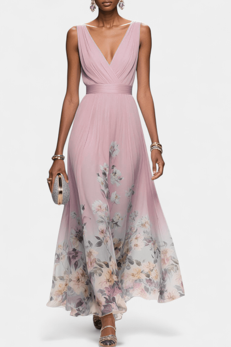 Sukienka maxi damska – długa, elegancka sukienka letnia | zwiewny, casualowy krój – Różowy