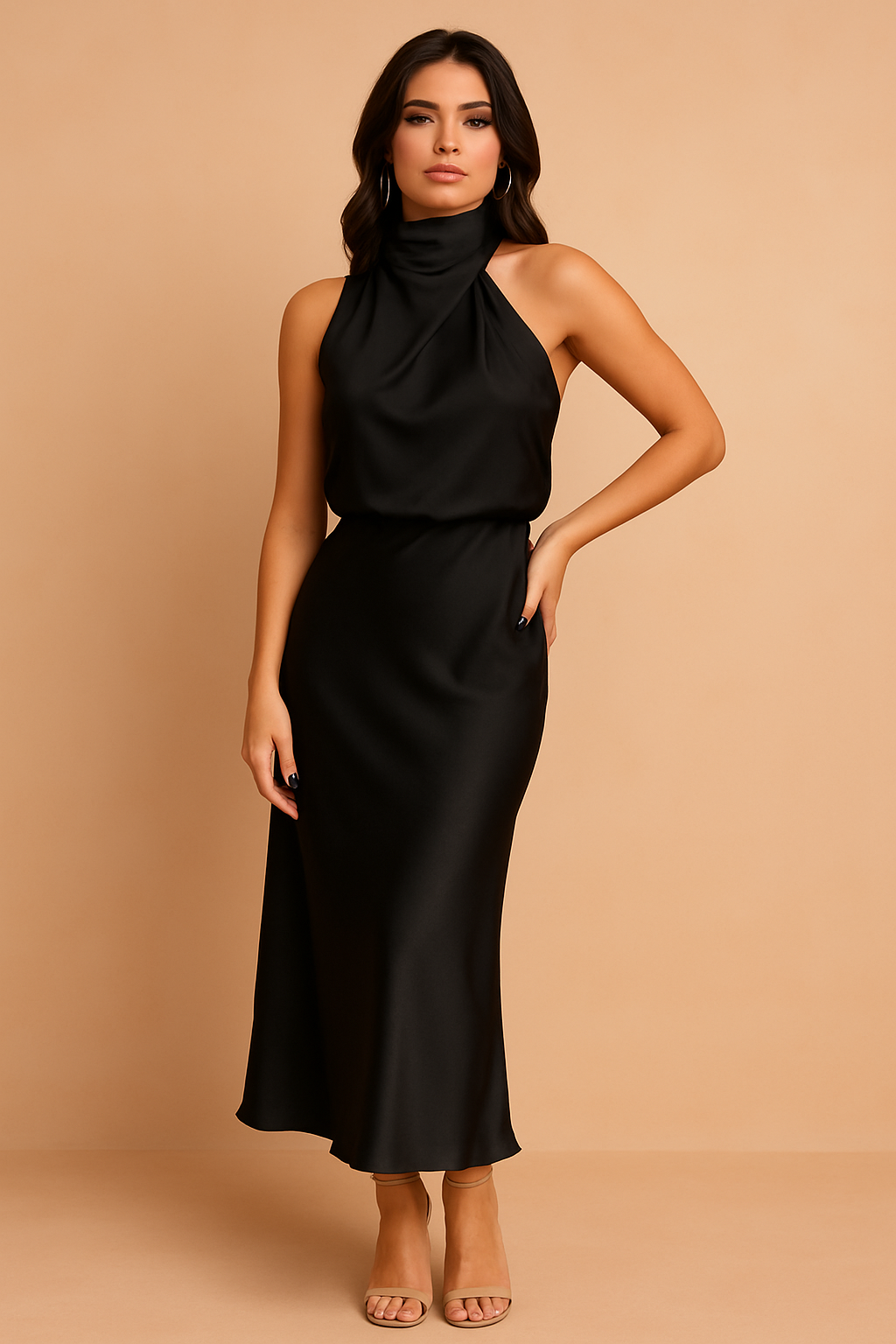 Sukienka Maxi Maud z Dekoltem Halter i Drapowaniem – Czarny