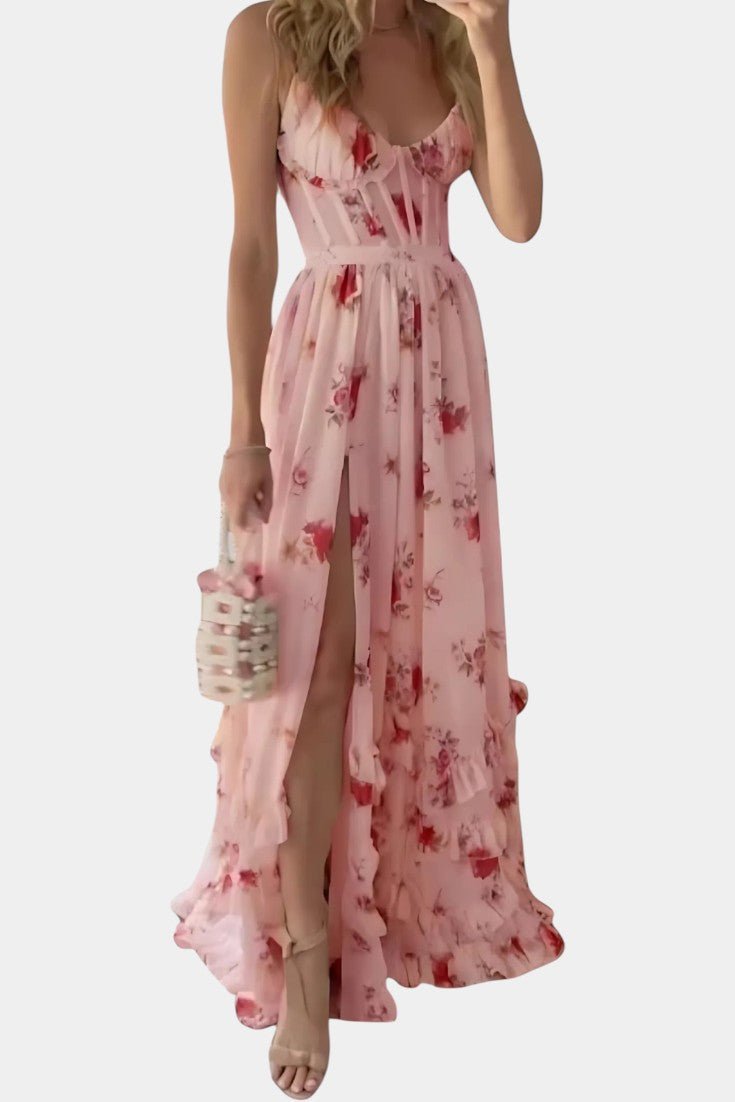 Sukienka maxi damska – długa, zwiewna sukienka na lato | elegancki casualowy krój – Różowy