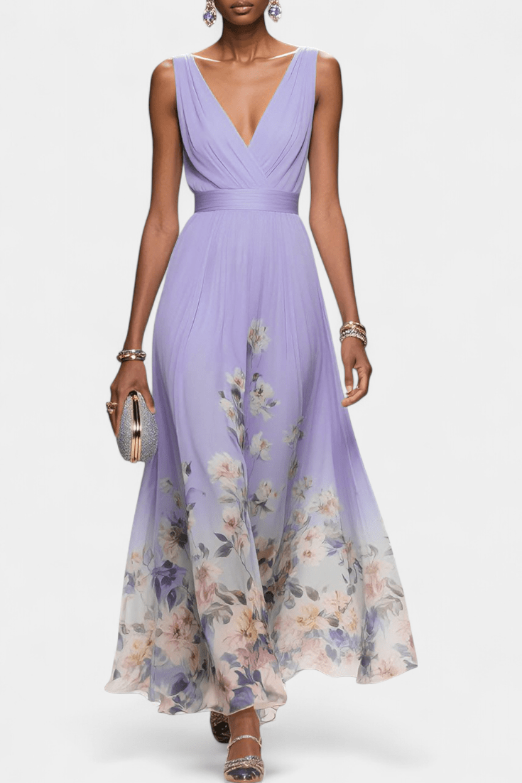 Sukienka maxi damska – długa, elegancka sukienka letnia | zwiewny, casualowy krój – Fioletowy