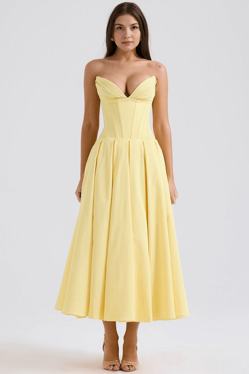 Sukienka maxi damska – długa, zwiewna sukienka letnia | elegancki casualowy styl – Żółty