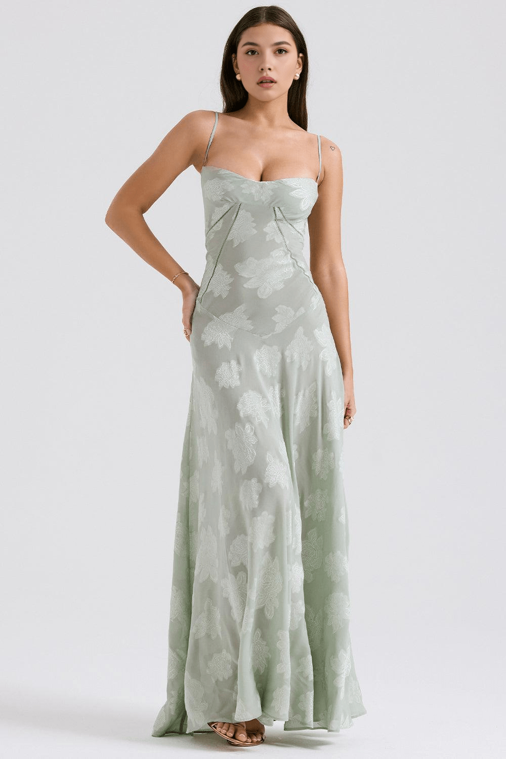 Sukienka maxi damska – długa, zwiewna sukienka letnia | elegancki casualowy krój – Szary