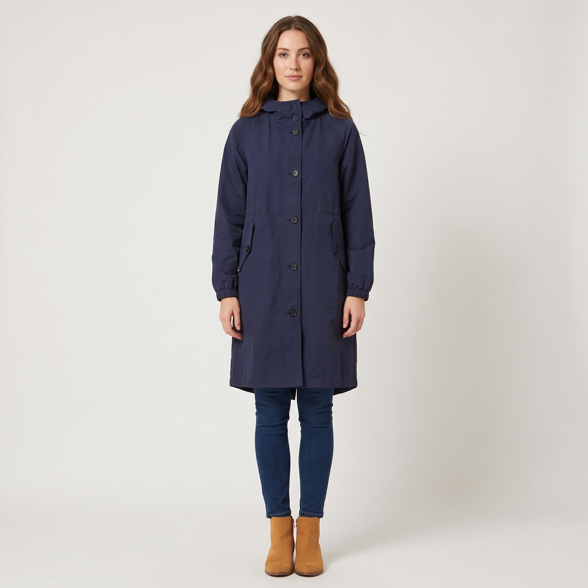 Emma – długa, lekka kurtka z kapturem – oversize – Granatowy