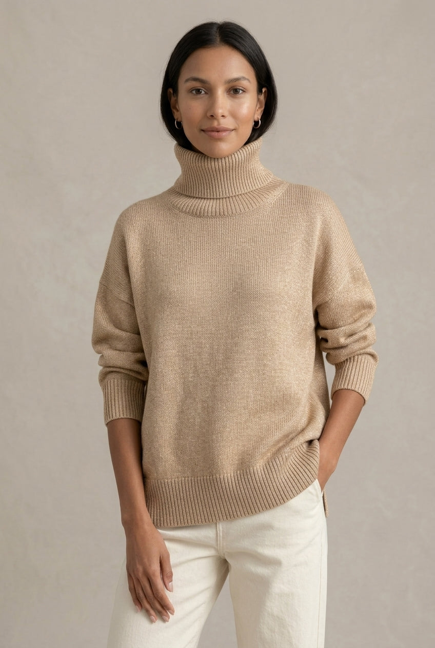 Oversizowy sweter golf z kaszmiru dla kobiet – Khaki