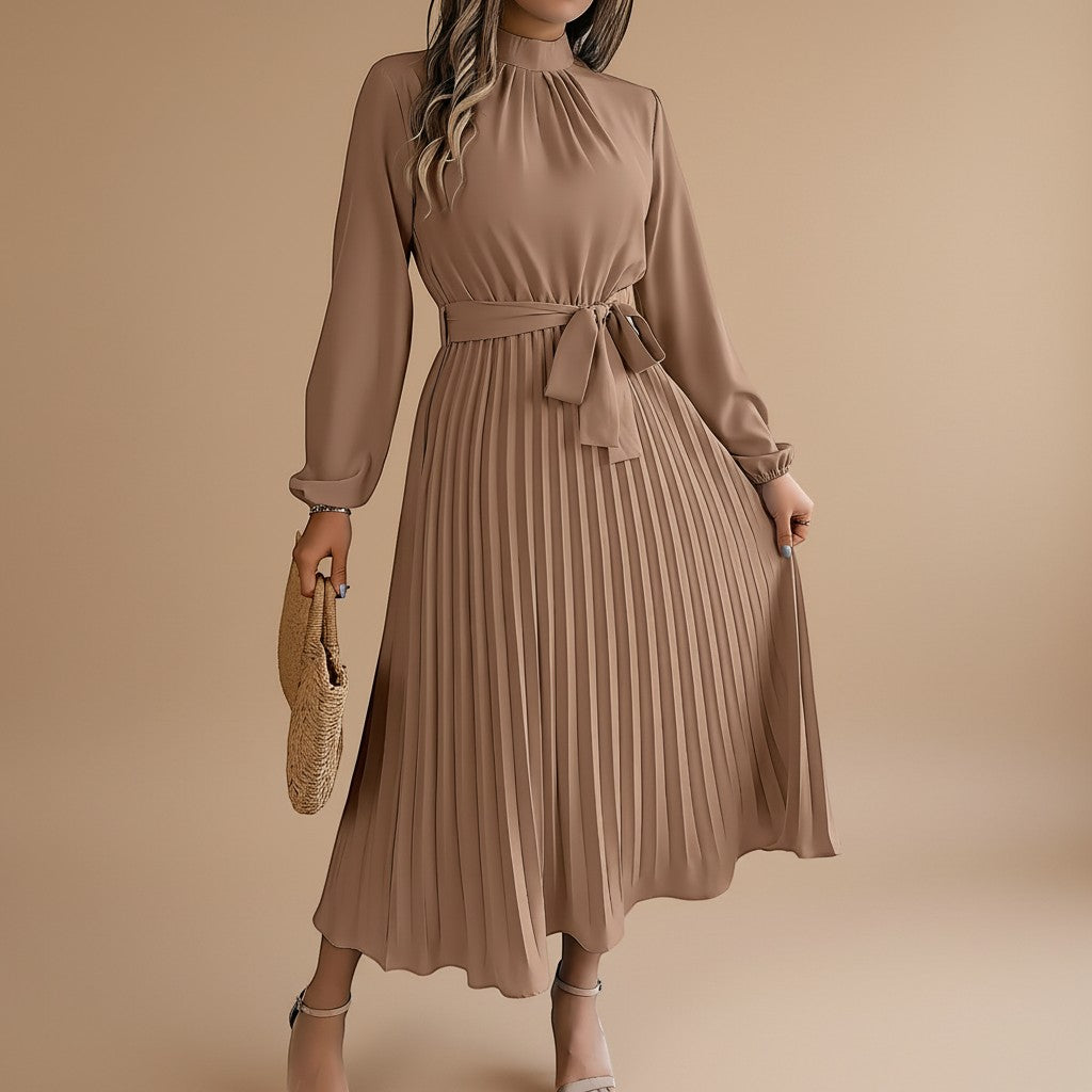 Noor Plisowana Sukienka Maxi z Paskiem – Khaki