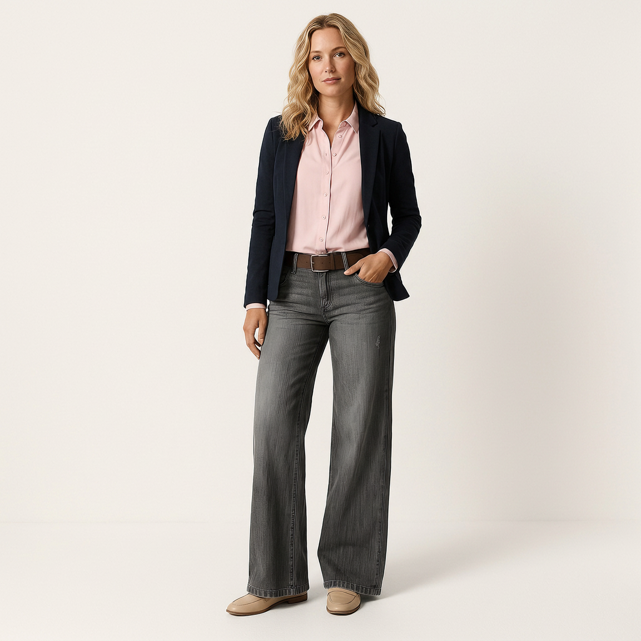 Majken Wide Leg Jeans – Dżinsy z szeroką nogawką – Jasnoszary