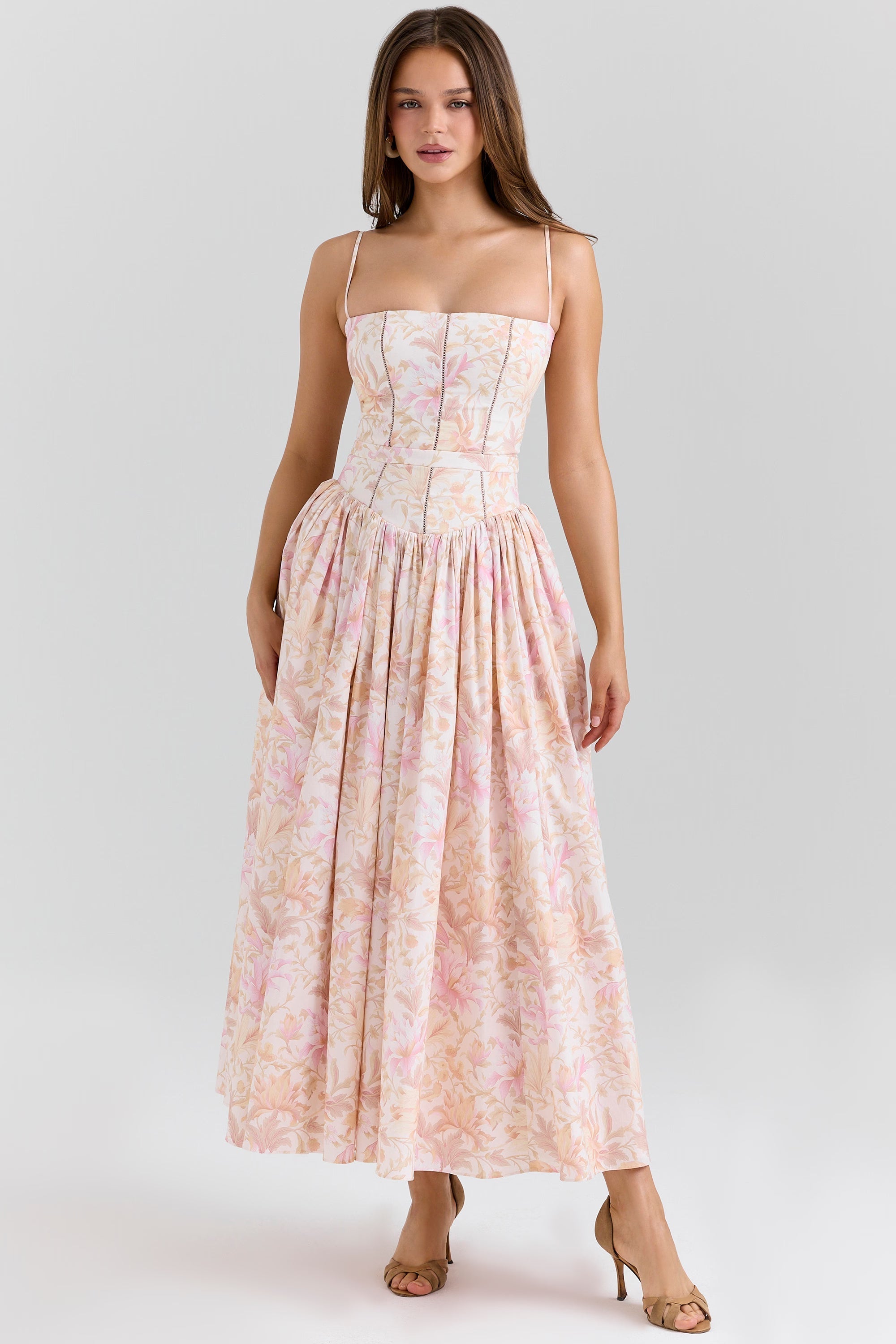Esmee Sukienka Maxi w Kwiaty na Ramiączkach – Różowy