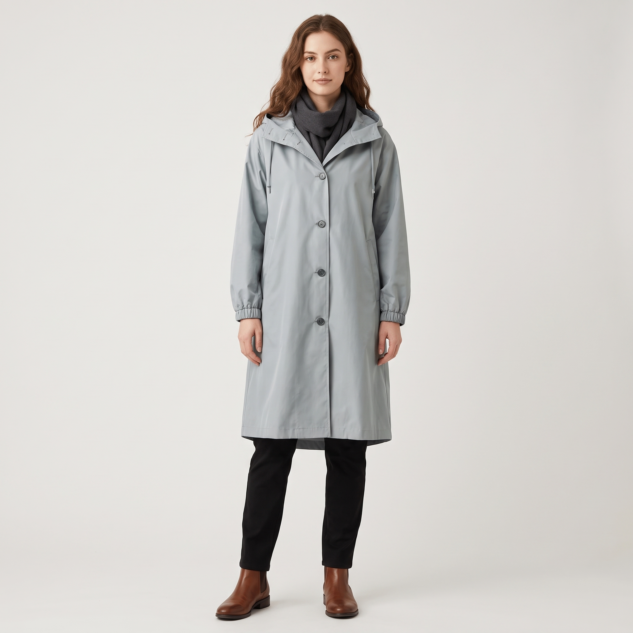 Emma – długa, lekka kurtka z kapturem – oversize – Jasnoniebieski