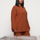 Ingrid Prążkowany Komplet Loungewear – Oversize Top i Szerokie Spodnie – Pomarańczowy (detail)