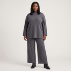 Ingrid Prążkowany Komplet Loungewear – Oversize Top i Szerokie Spodnie – Niebieski