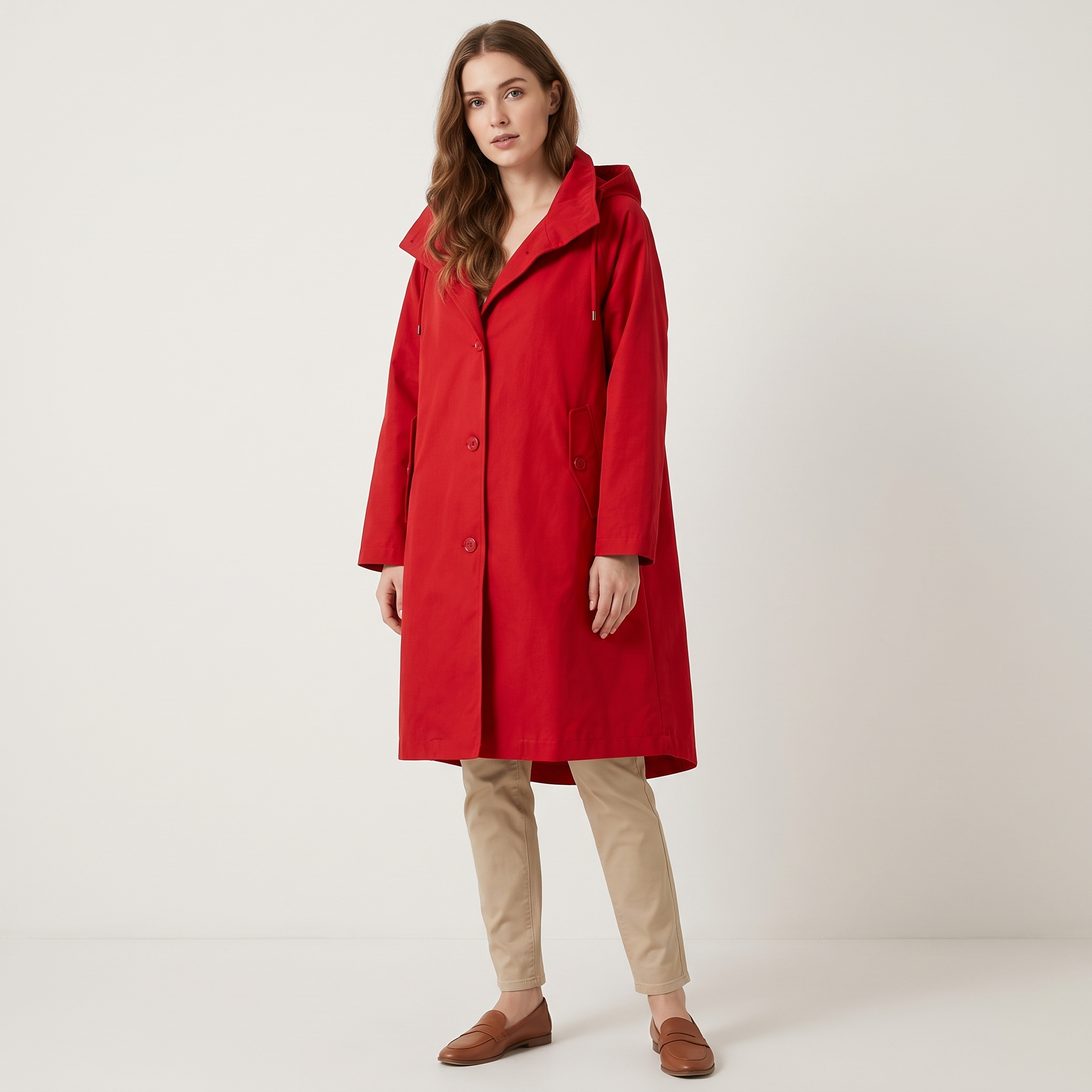 Emma – długa, lekka kurtka z kapturem – oversize – Czerwony