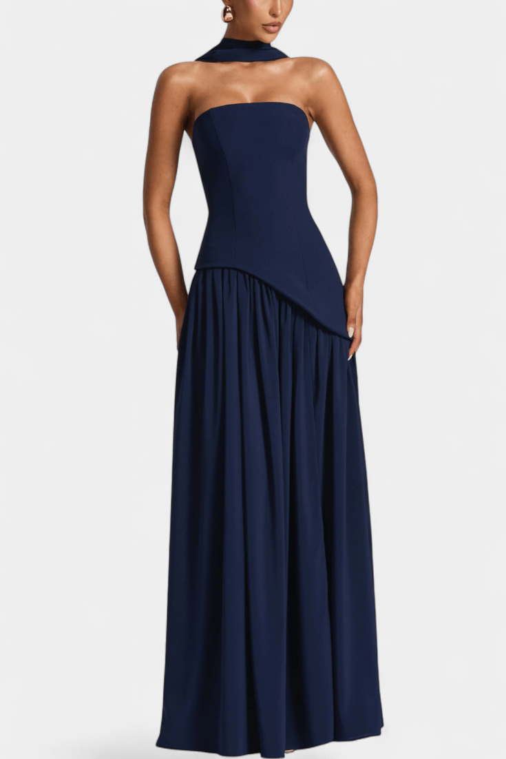 Sukienka maxi damska – długa elegancka sukienka na lato | lekki casualowy krój – Granatowy