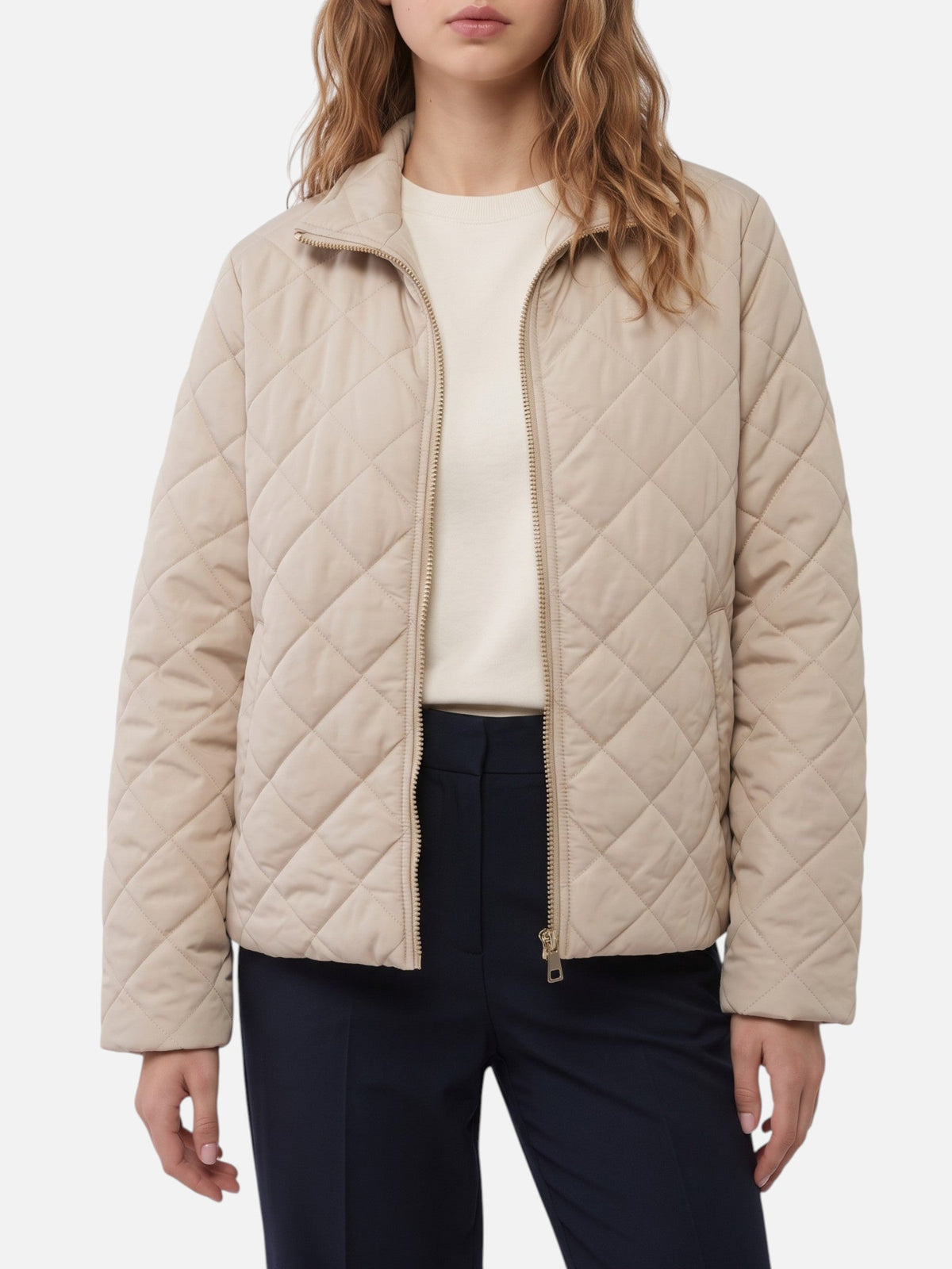 Flora – Pikowana kurtka w romby ze stójką – Khaki
