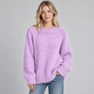 Jagoda – Puszysty sweter oversize z okrągłym dekoltem – Lawendowy