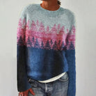 Wirginia – Sweter oversize z żakardowym wzorem przy dekolcie – Niebieski